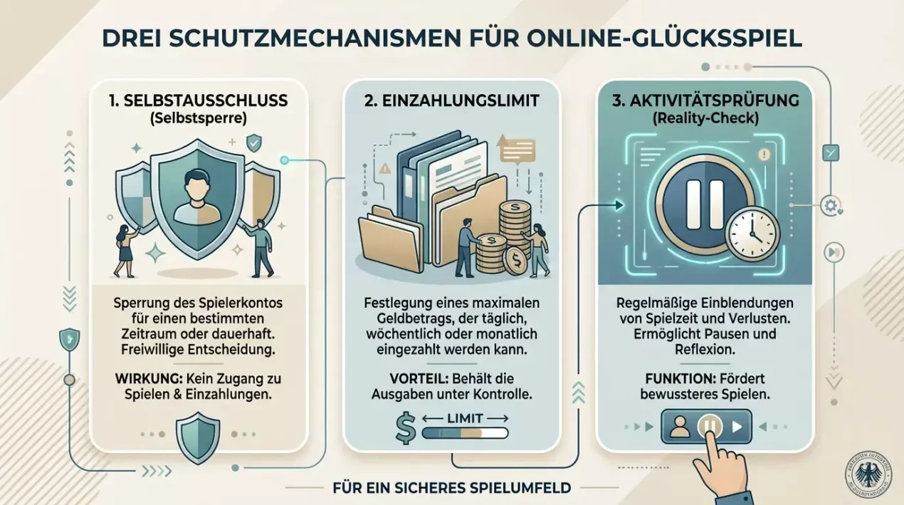 Abstrakte Schutzebenen mit Sperre, Limit und Aktivitätsprüfung bei Online-Glücksspiel
